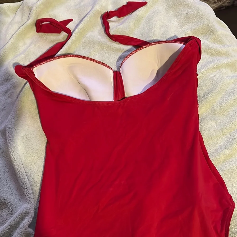 Lauren Ralph Lauren Red Sweetheart One Piece Halter Swimsuit